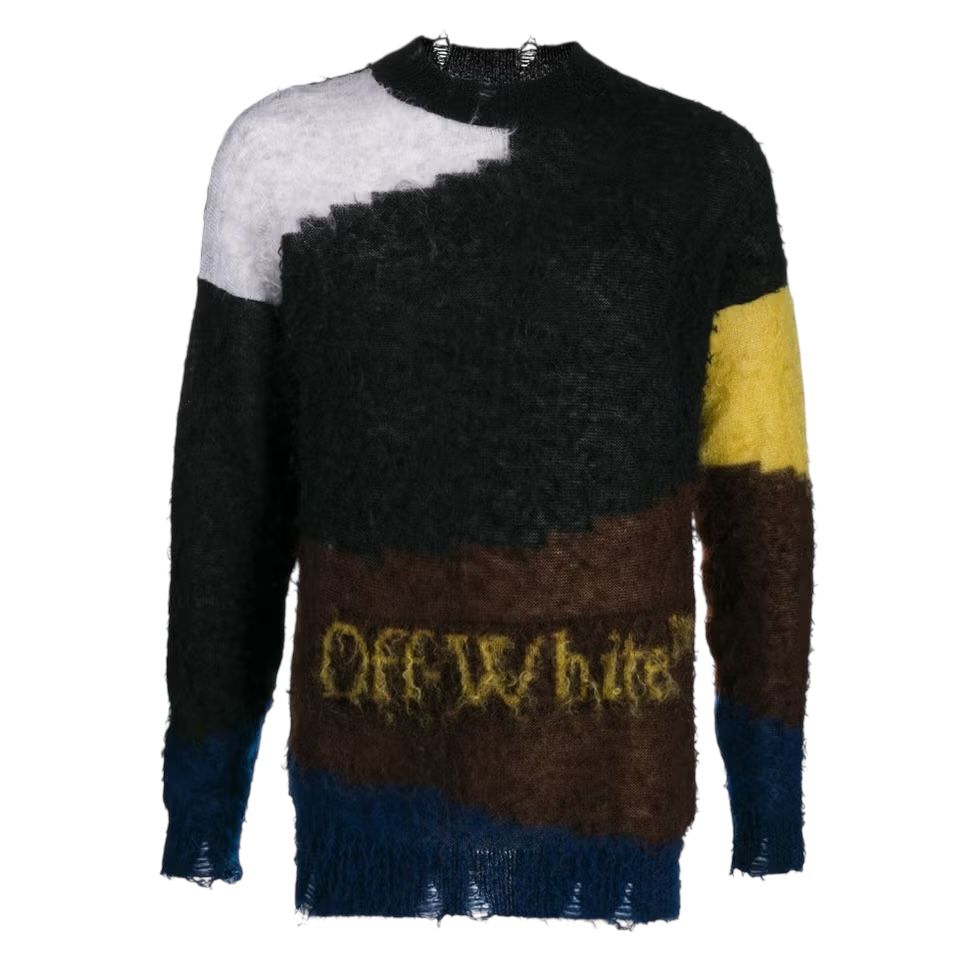 Off-White Logo Knit Distressed Mohair Punked Sweater