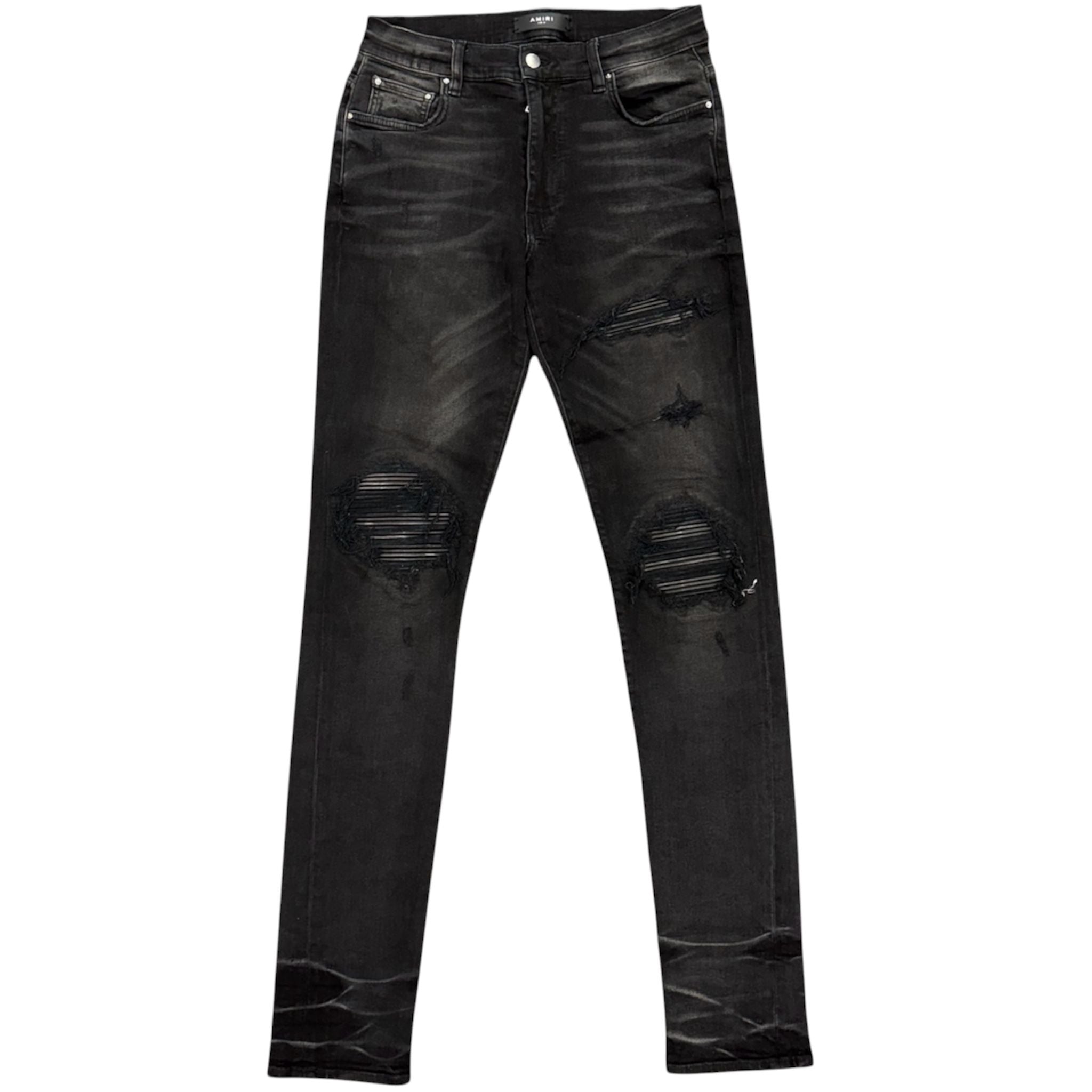 Amiri MX1 Black Leather Patch Jean (Black Wash)