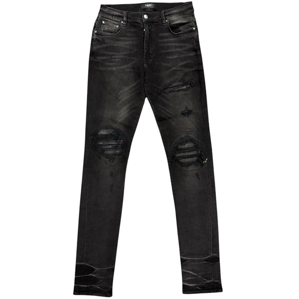Amiri MX1 Black Leather Patch Jean (Black Wash)