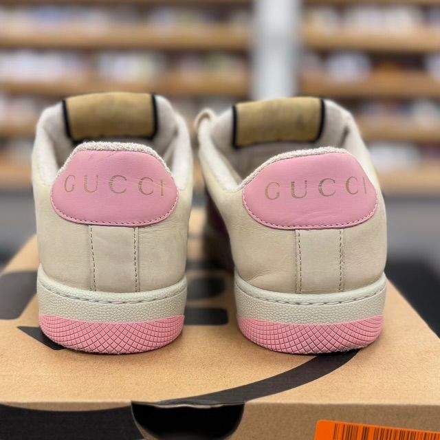 Gucci Screener GG Canvas Crystal Sneakers (White/Pnk) - Preowned
