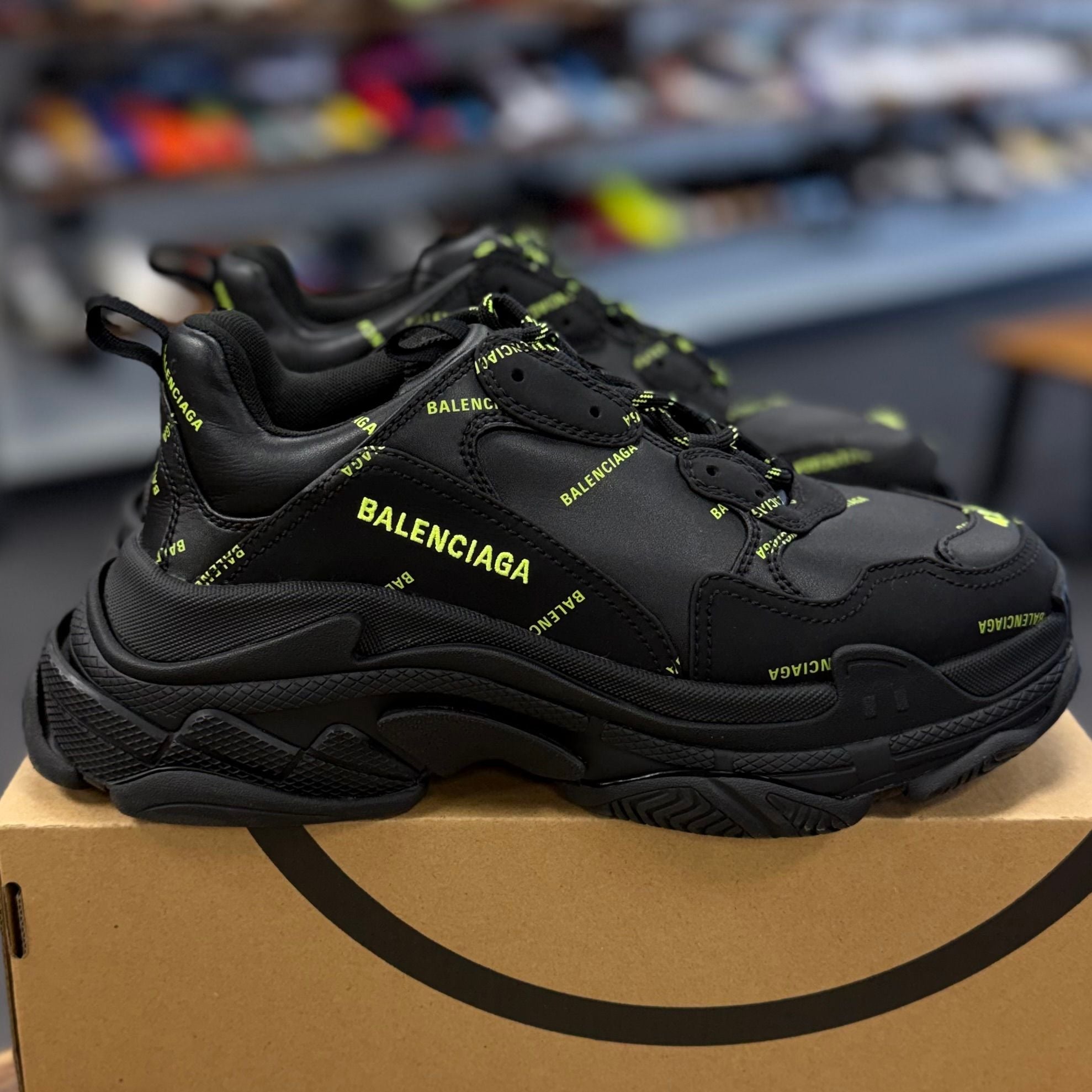 Balenciaga Triple S Allover Logo Black Green - Preowned