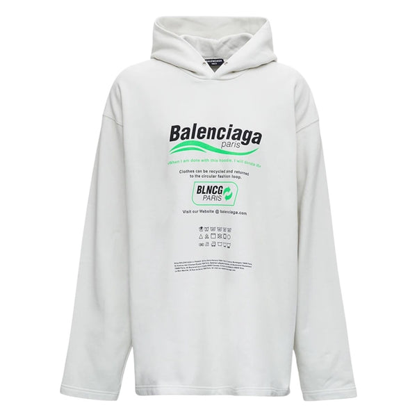 Balenciaga Recycle Jersey Hooded Tee (White) - Preowned