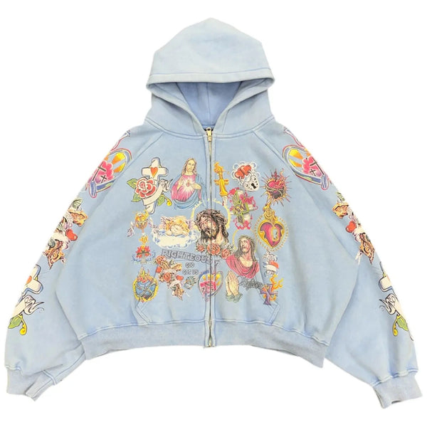 We Are Righteous Risen King Zip Up Hoodie (Blue)