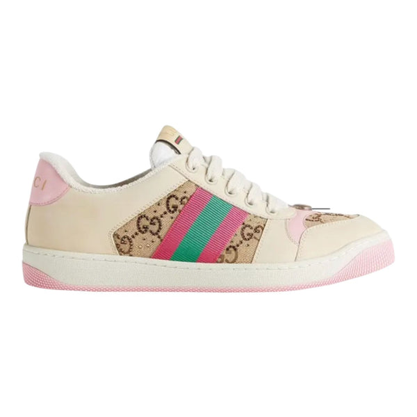 Gucci Screener GG Canvas Crystal Sneakers (White/Pnk) - Preowned