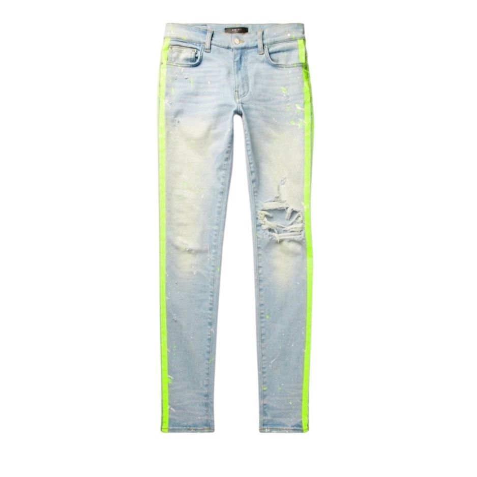 Amiri Brokem Painter Neon Striped Jean (Blue) - Preowned