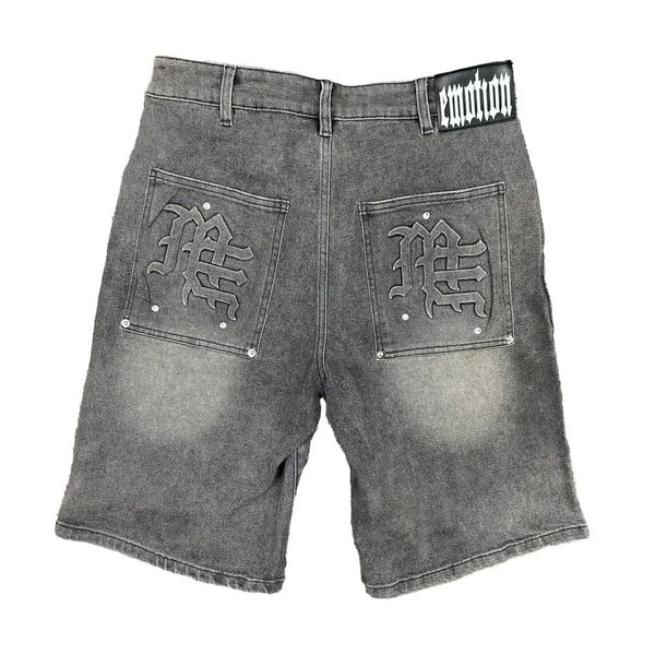 Mixed Emotion Paisley Denim Shorts (Black) - Preowned