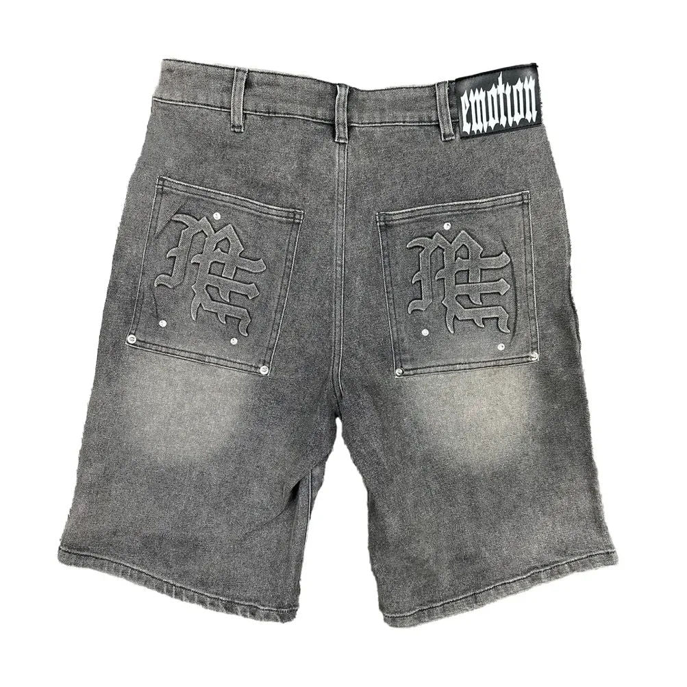 Mixed Emotion Paisley Denim Shorts (Black)