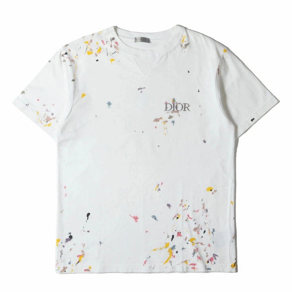Dior Embroidered Logo Paint Splatter Tee (White) - Preowned