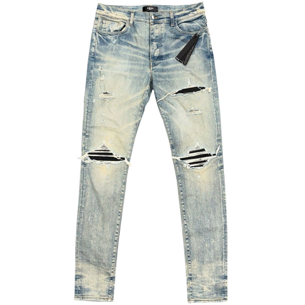 Amiri MX1 Black Leather Patch Jean (Clay Indigo)
