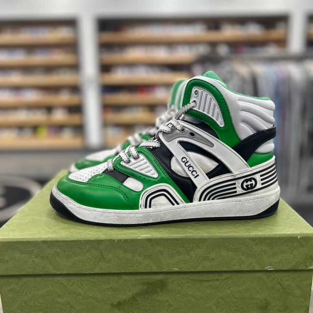 Gucci High Top Basket Sneakers Green Demetra - Preowned