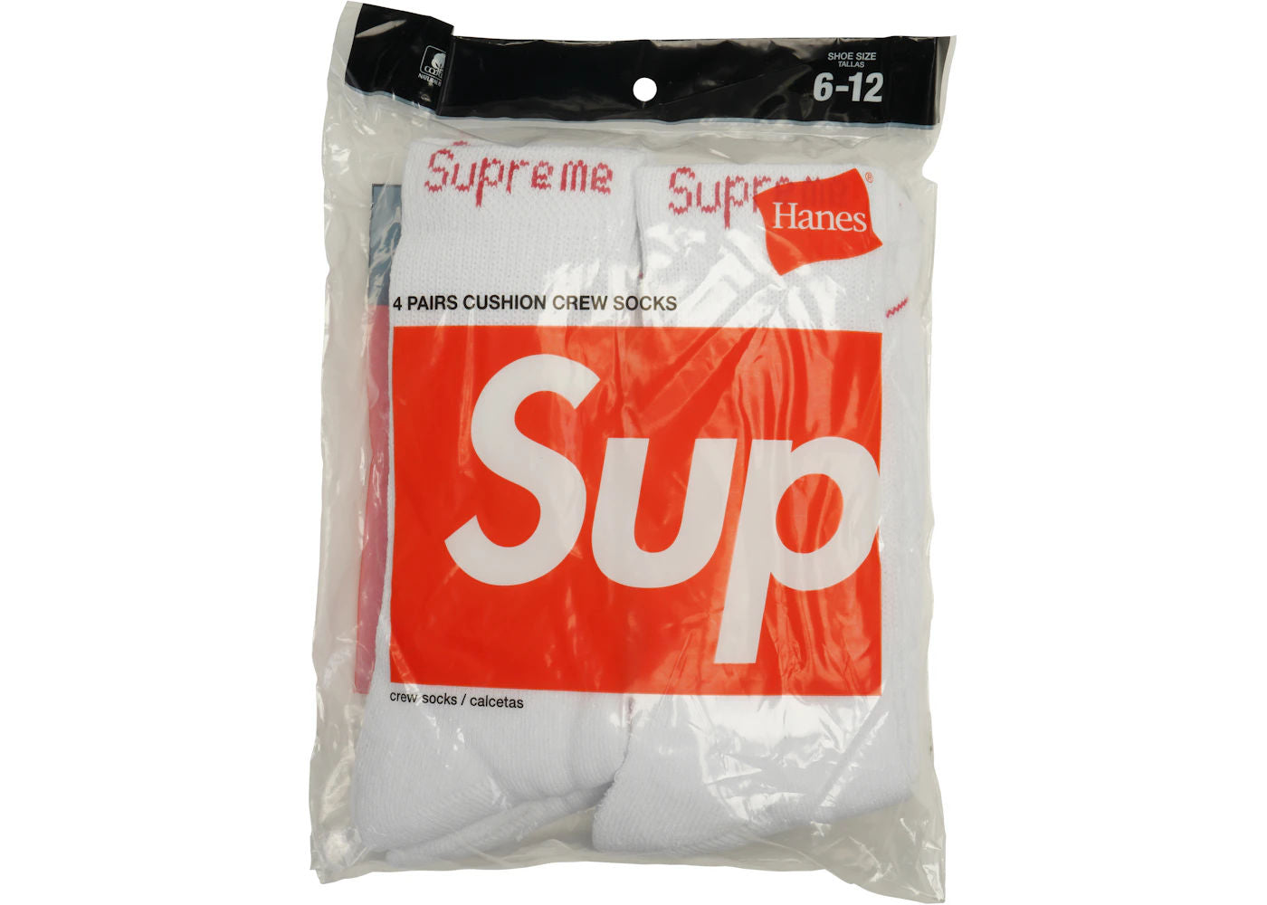 Supreme Hanes Crew Socks (4 Pack) (White)