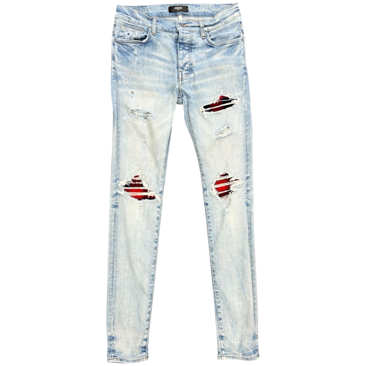 Amiri MX1 Red Flannel Patch Jeans (Clay Indigo) - Preowned