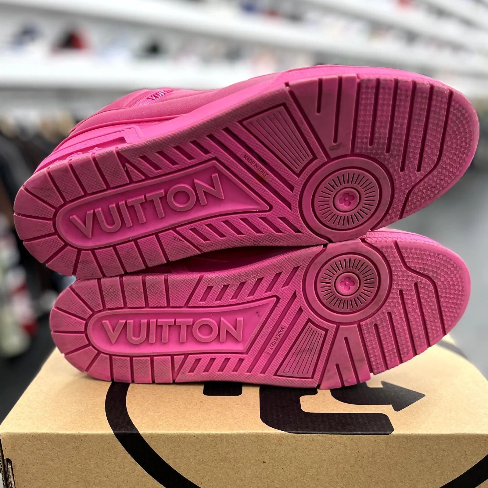 Louis Vuitton LV Calfskin Trainer Sneakers Fuchsia - Preowned