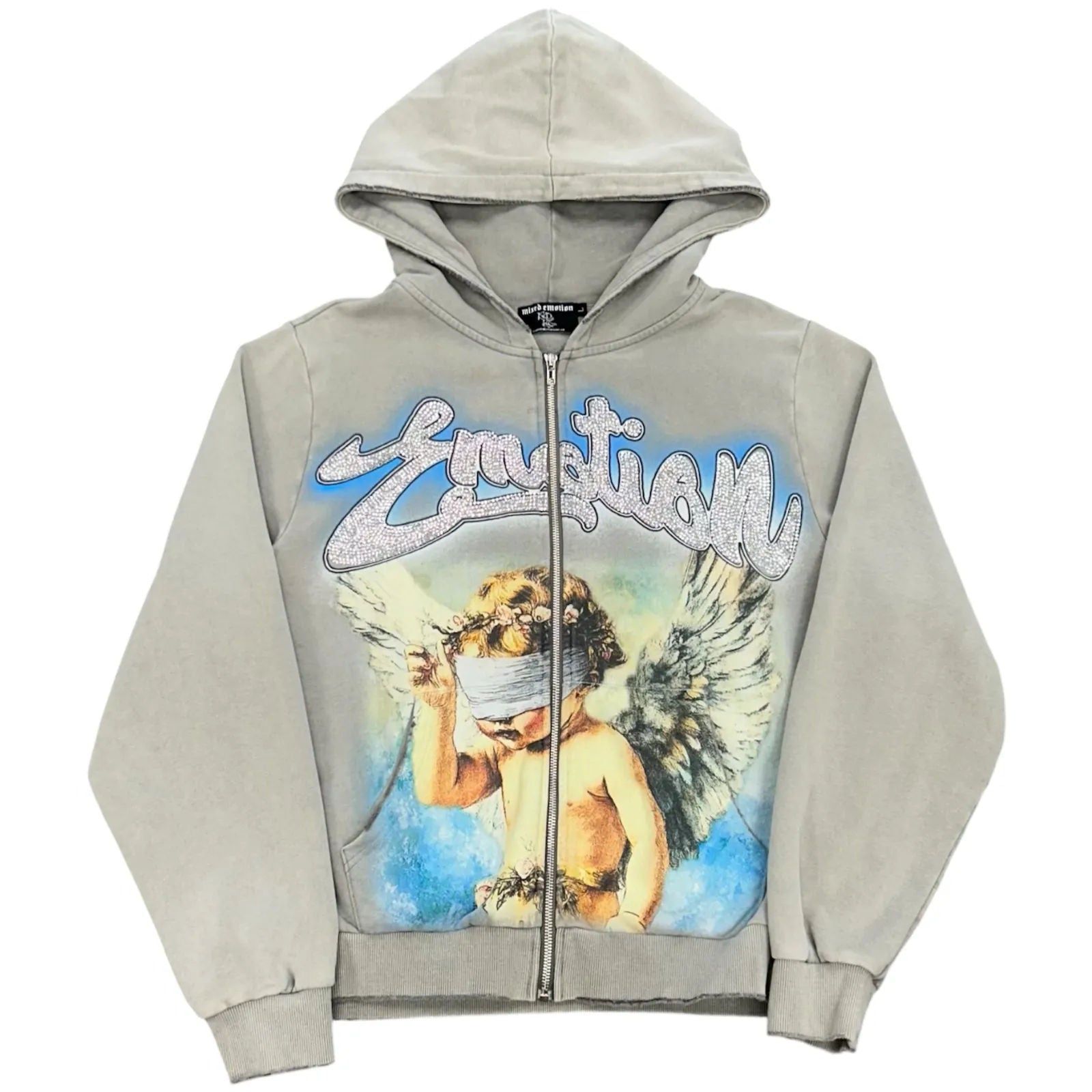 Mixed Emotion Rhinestone Hoodie (Grey) - Preowned