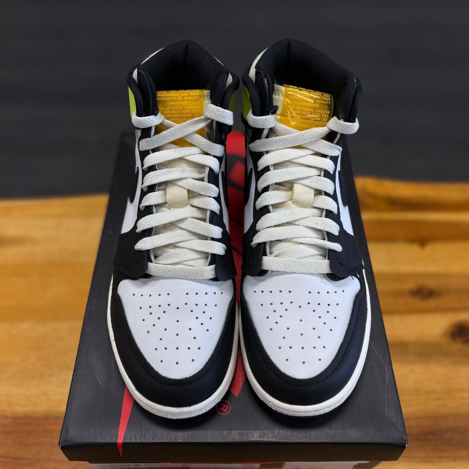 Jordan 1 Retro High White Black Volt University Gold (GS) - Preowned