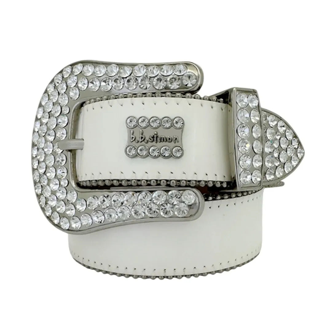 B.B. Simon Studded Patent Leather Belt (White) - Preowned