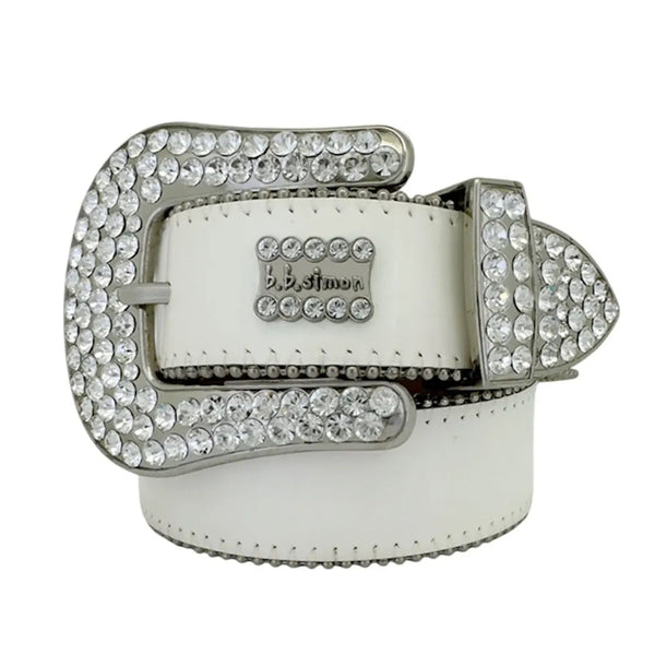 B.B. Simon Studded Patent Leather Belt (White) - Preowned