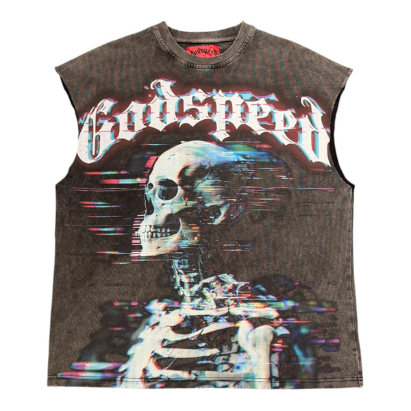Godspeed Matrix Glitch Sleeveless Tee (Washed Black) - Preowned
