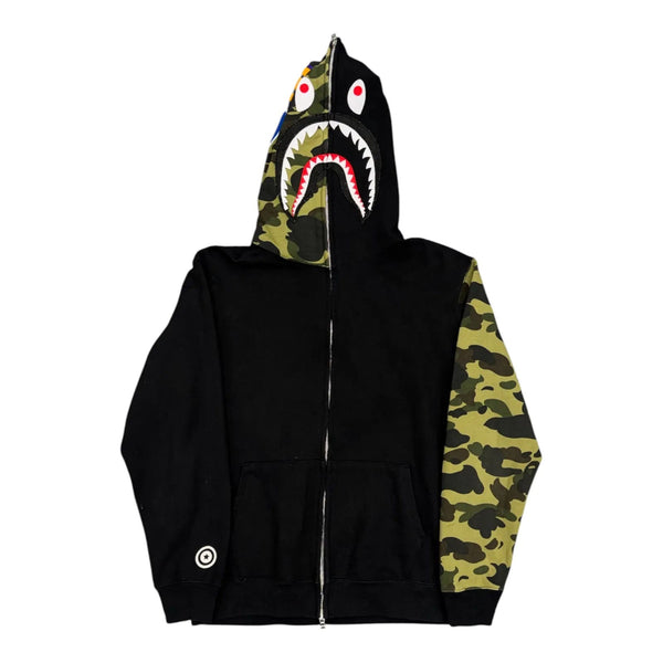 Bape Shark Zip Up Hoodie (Black/Camo) - Preowned