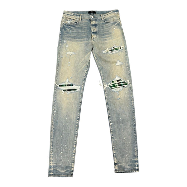 Amiri MX1 Green Plaid Jean (Washed Indigo)