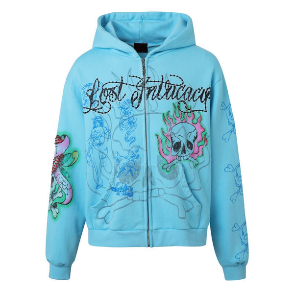 Lost Intricacy Ink & Bones Zip Up Hoodie (Blue)