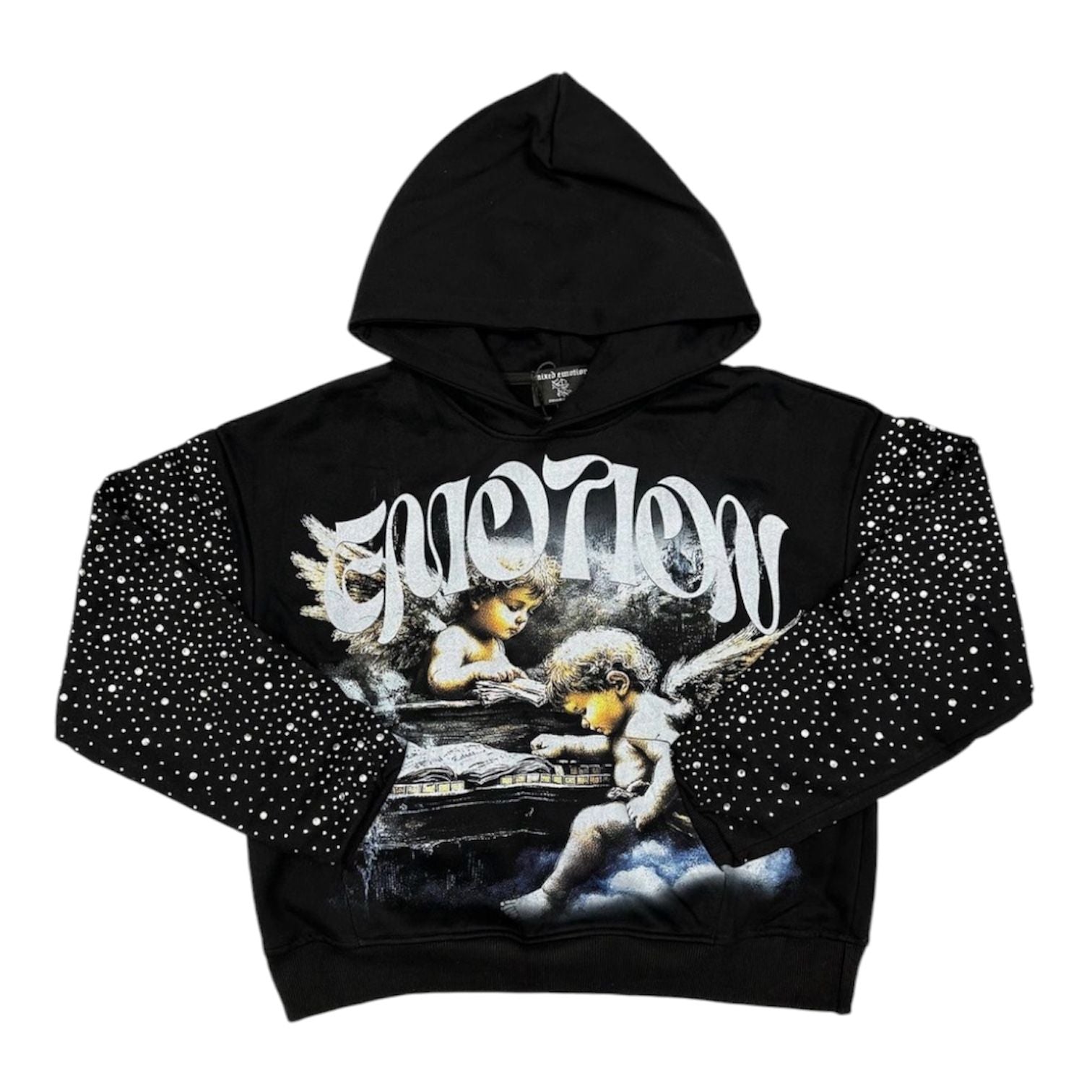 Mixed Emotion Fallen Angels Rhinestone Hoodie (Black)