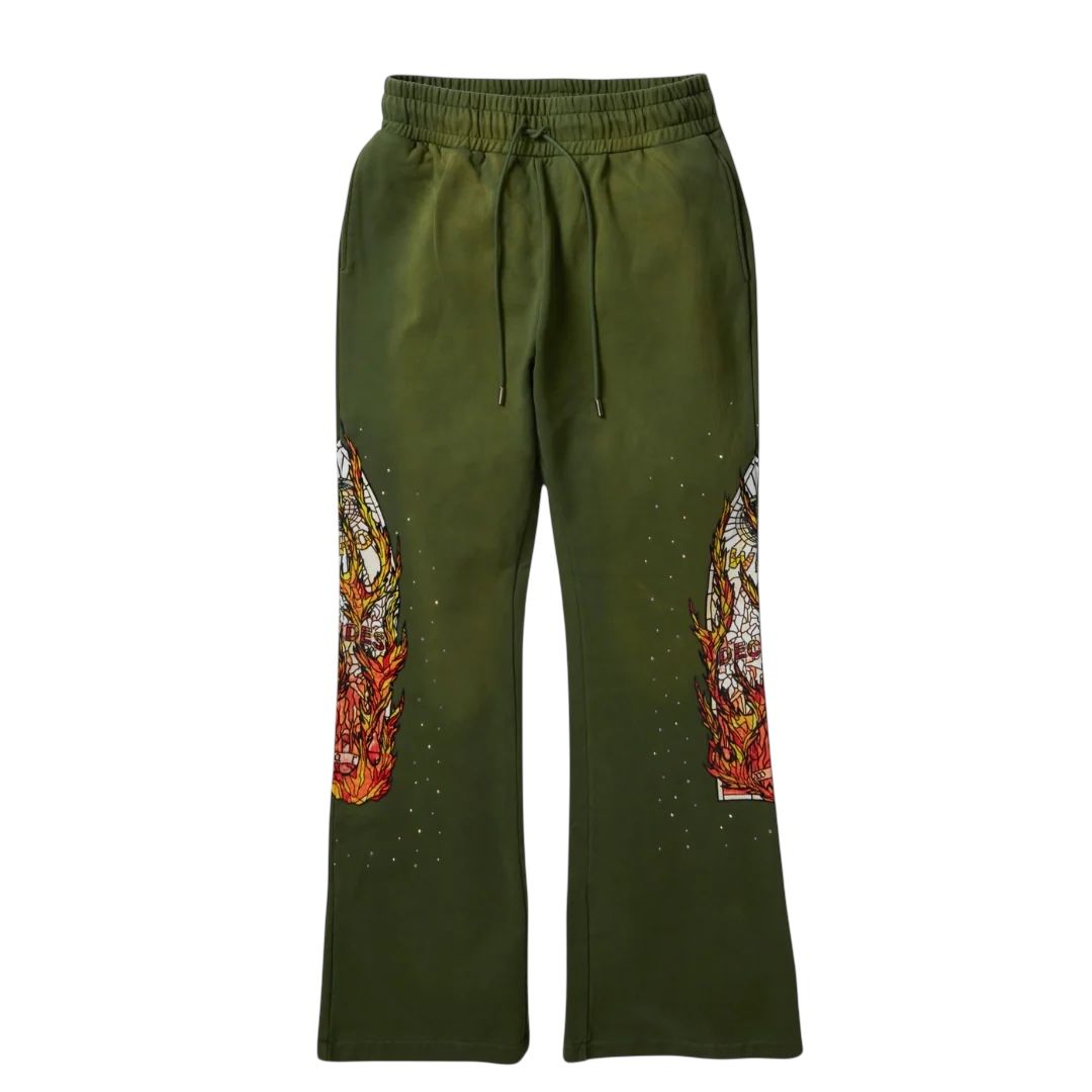 Who Decides War Flame Glass Sweatpants (Green) - Preowned