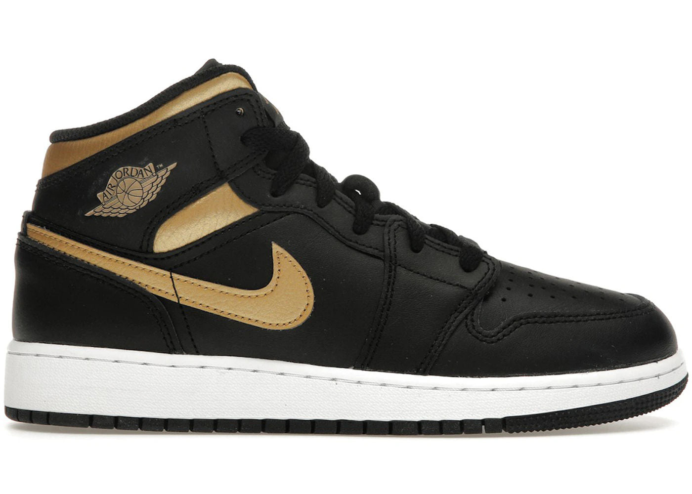 Jordan 1 Mid Black Metallic Gold Swoosh (GS) - Preowned