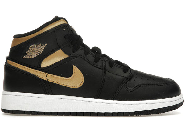 Jordan 1 Mid Black Metallic Gold Swoosh (GS) - Preowned