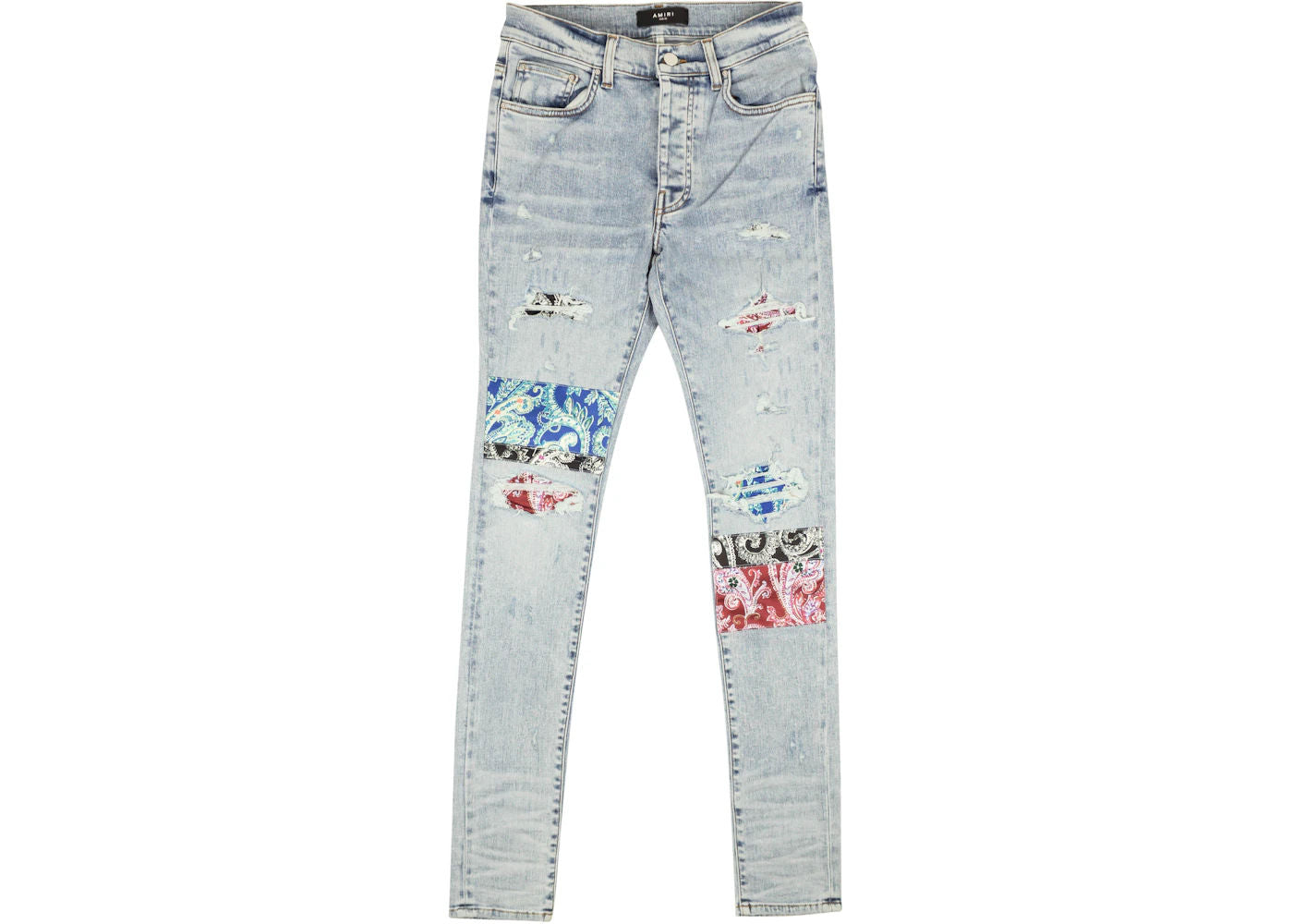 AMIRI Pajama Art Patch Skinny Jeans Blue - Preowned
