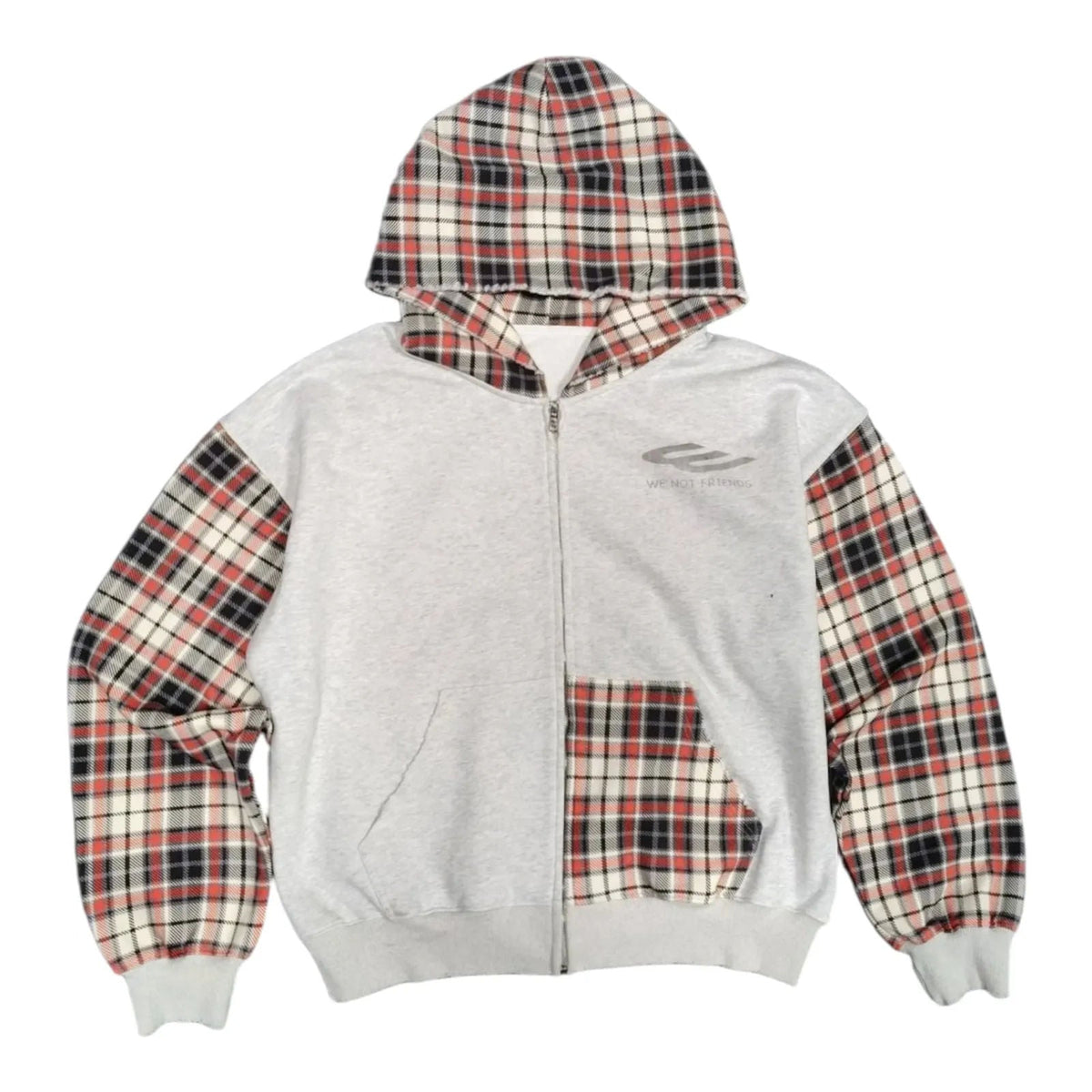 We Not Friends Plaid Hoodie (Grey) - Preowned