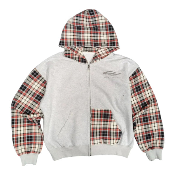 We Not Friends Plaid Hoodie (Grey) - Preowned