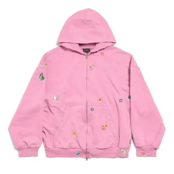 Balenciaga Fruity Zip-Up Hoodie Faded Dirty Pink - Preowned
