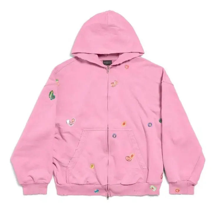 Balenciaga Fruity Zip-Up Hoodie Faded Dirty Pink - Preowned