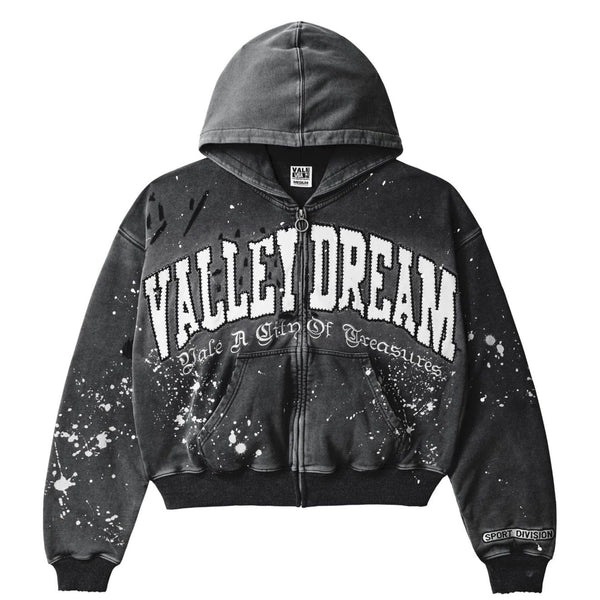 Vale Forever Paint Zip Up Hoodie (Washed Black) - Preowned