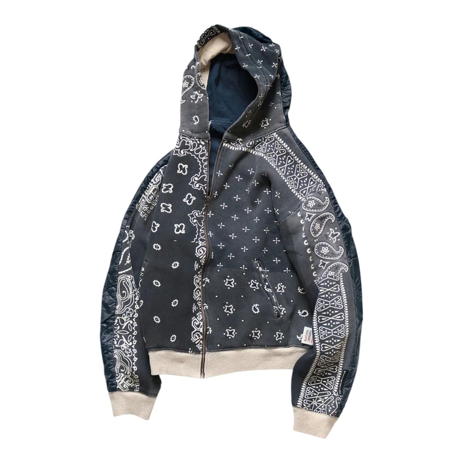 Kapital Half-Quilted Bandana Zip-Up Hoodie (Black)