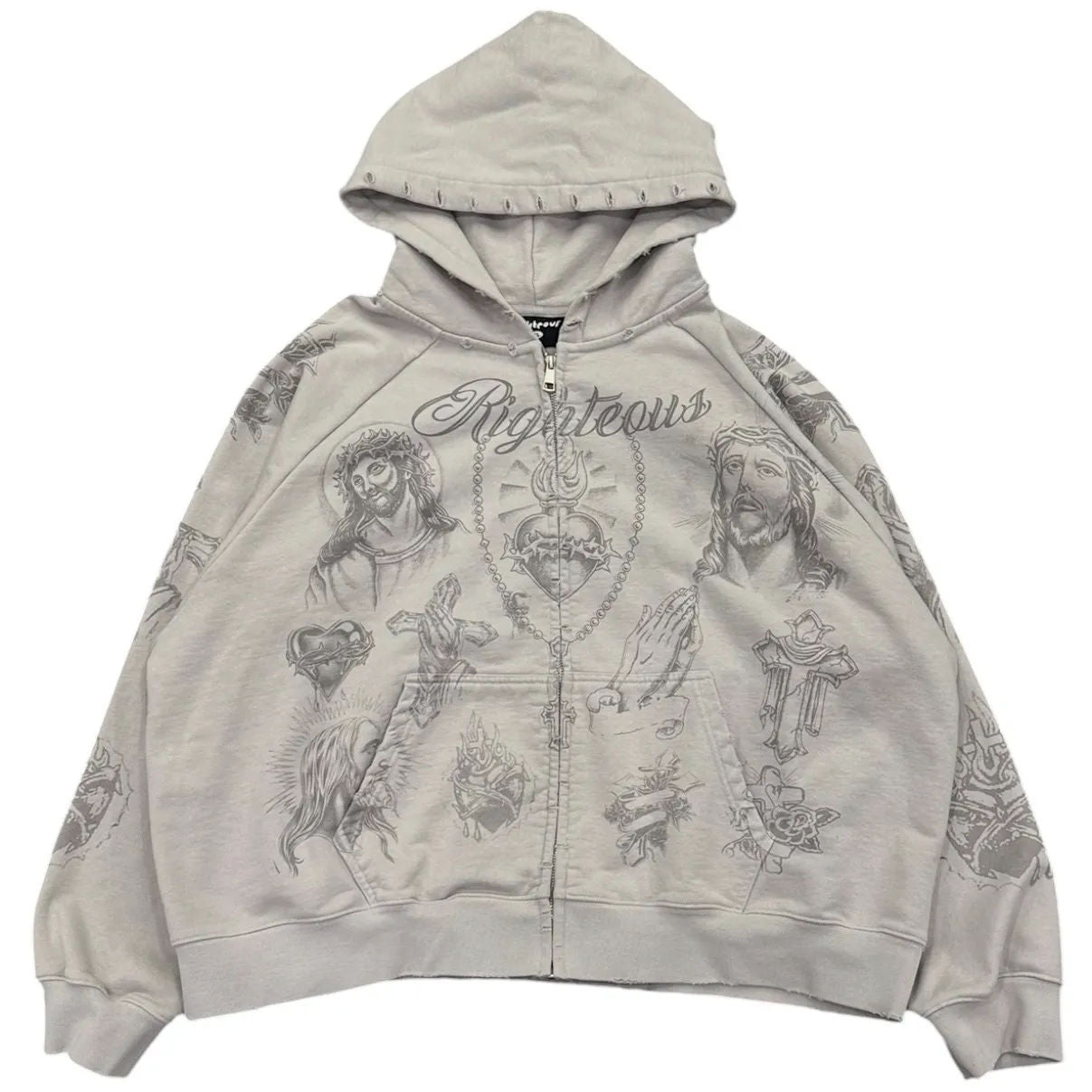 We Are Righteous Tattoo Zip Up Hoodie (Grey) - Preowned