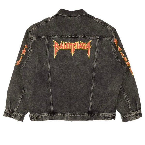 Balenciaga Washed Metal Oversized Denim Jacket (Black)