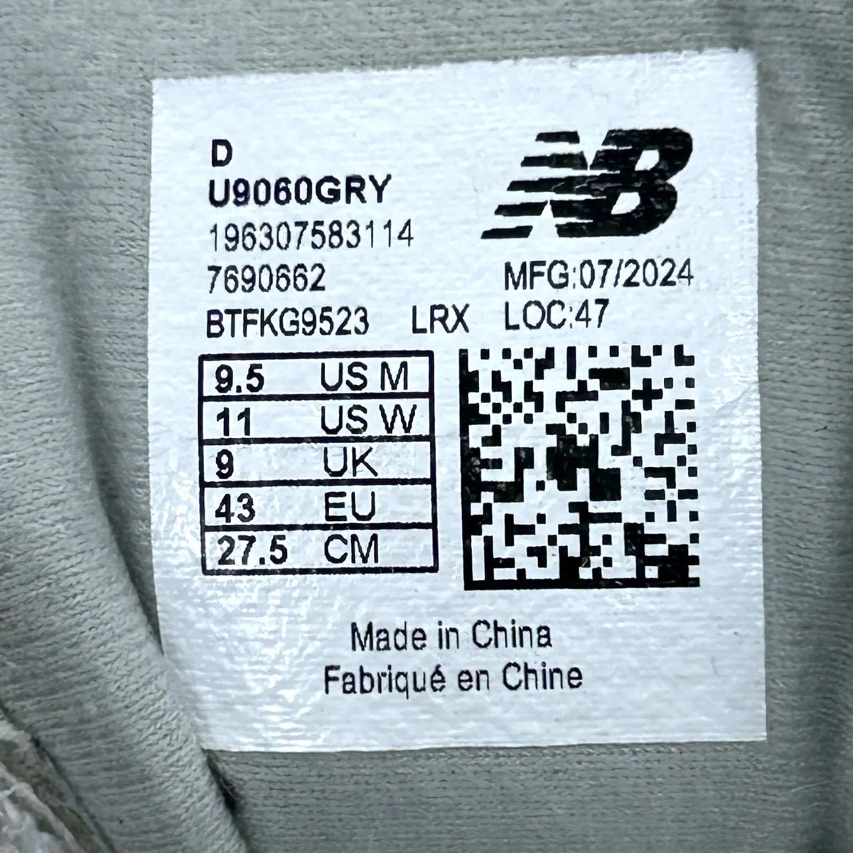 New Balance 9060 Rain Cloud Grey - Preowned