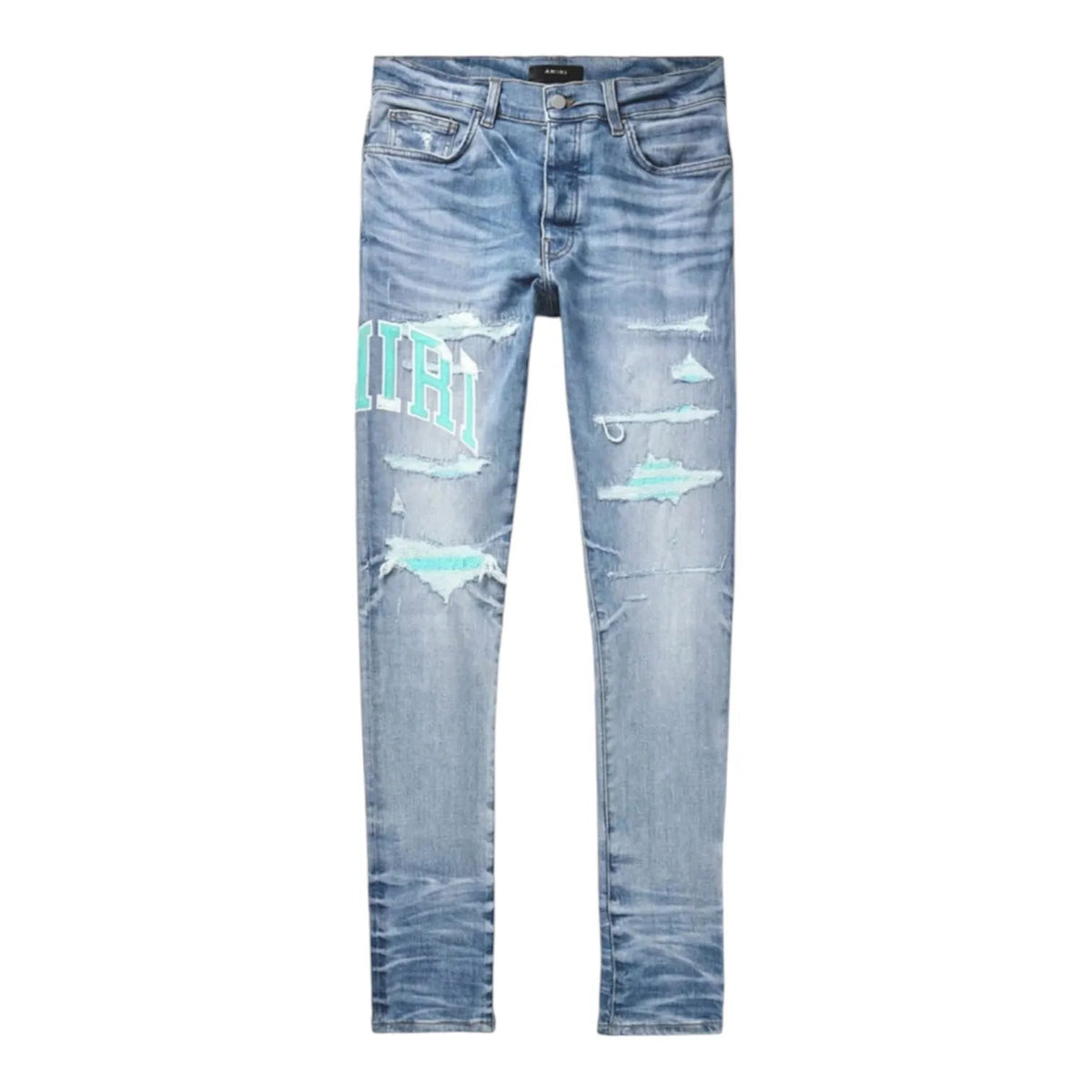 Amiri Appliquéd Logo Distressed Embroidered Jean (Blue) - Preowned