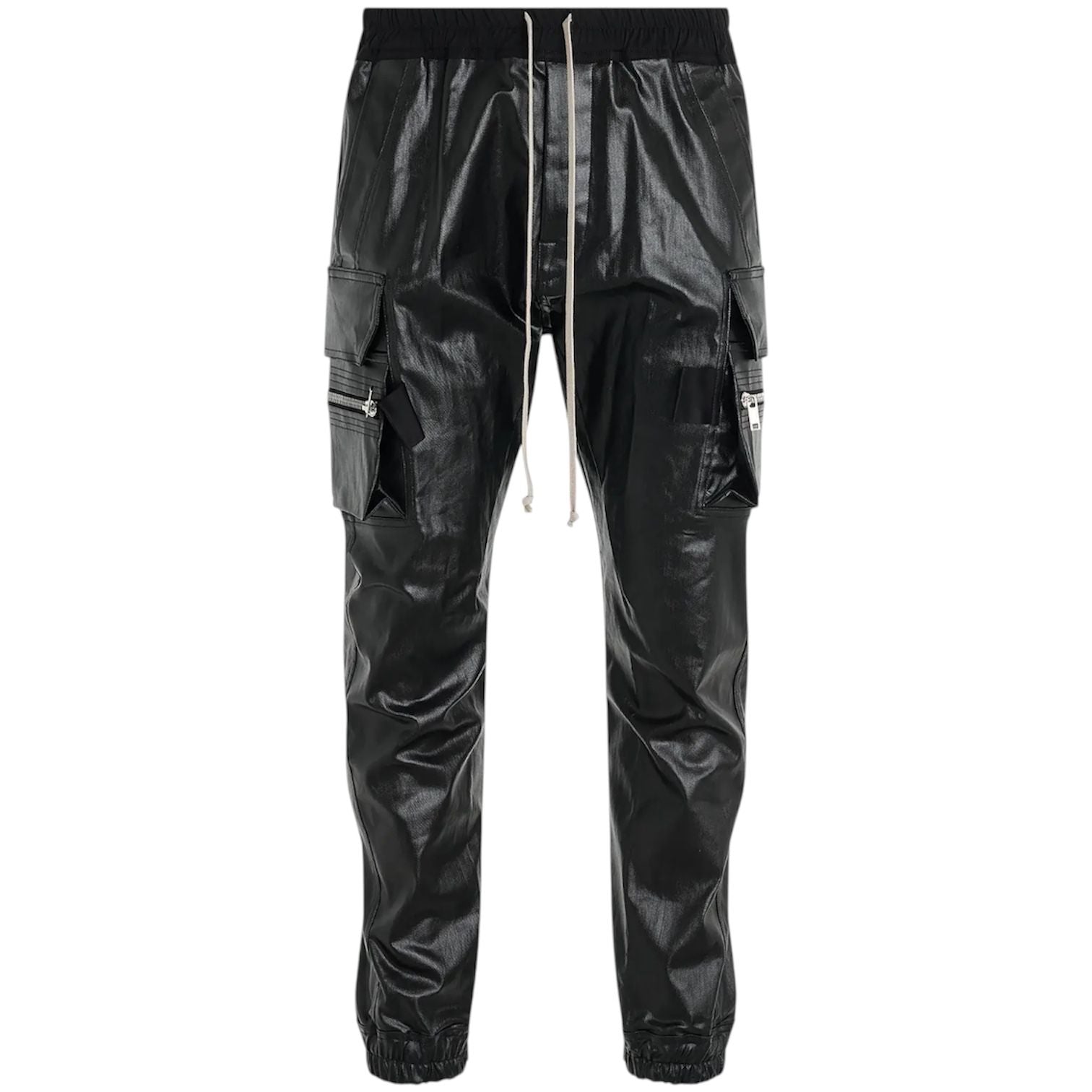 Rick Owens Black Lacquered Stretch Denim Mastodon Cargo Pants  - Preowned