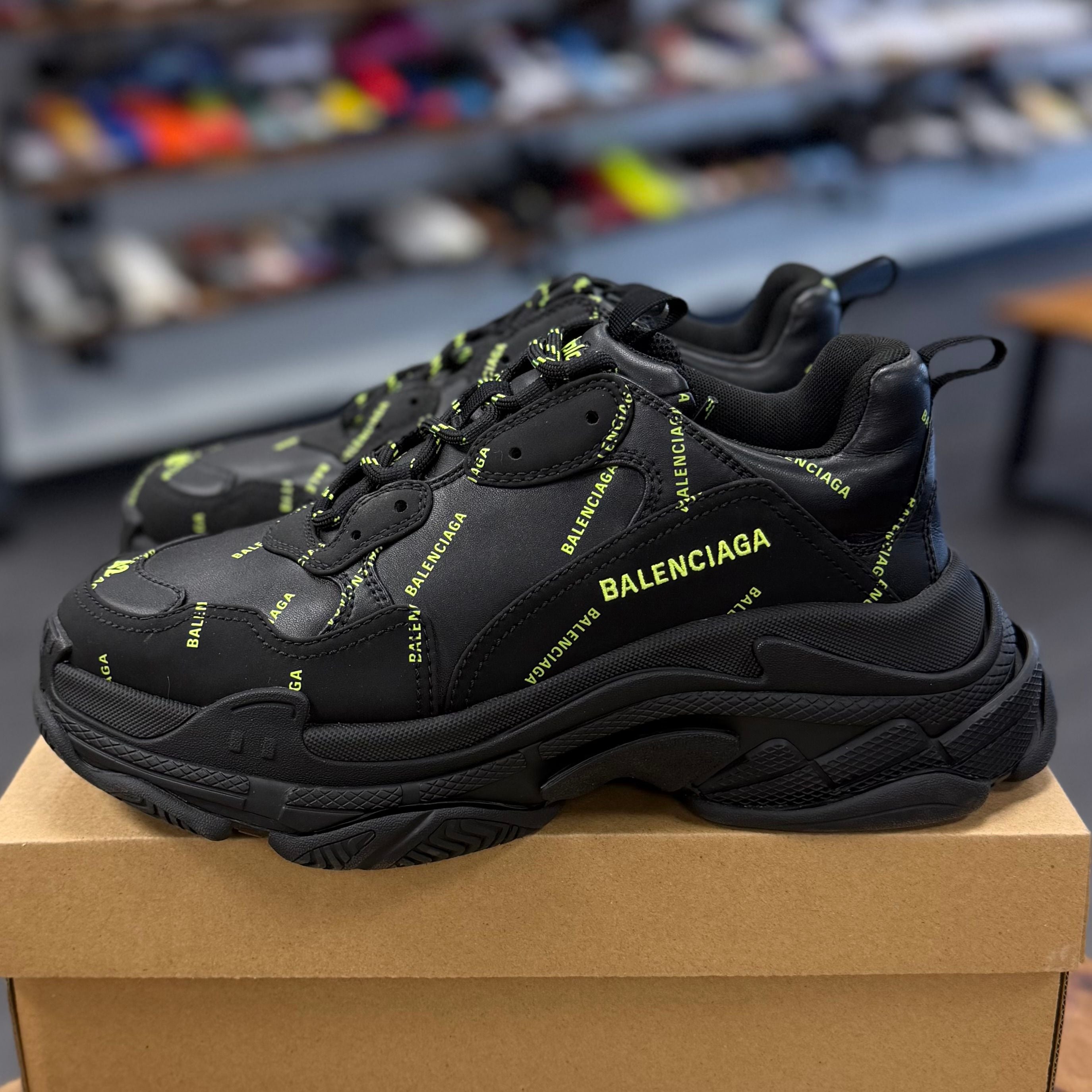 Balenciaga Triple S Allover Logo Black Green - Preowned