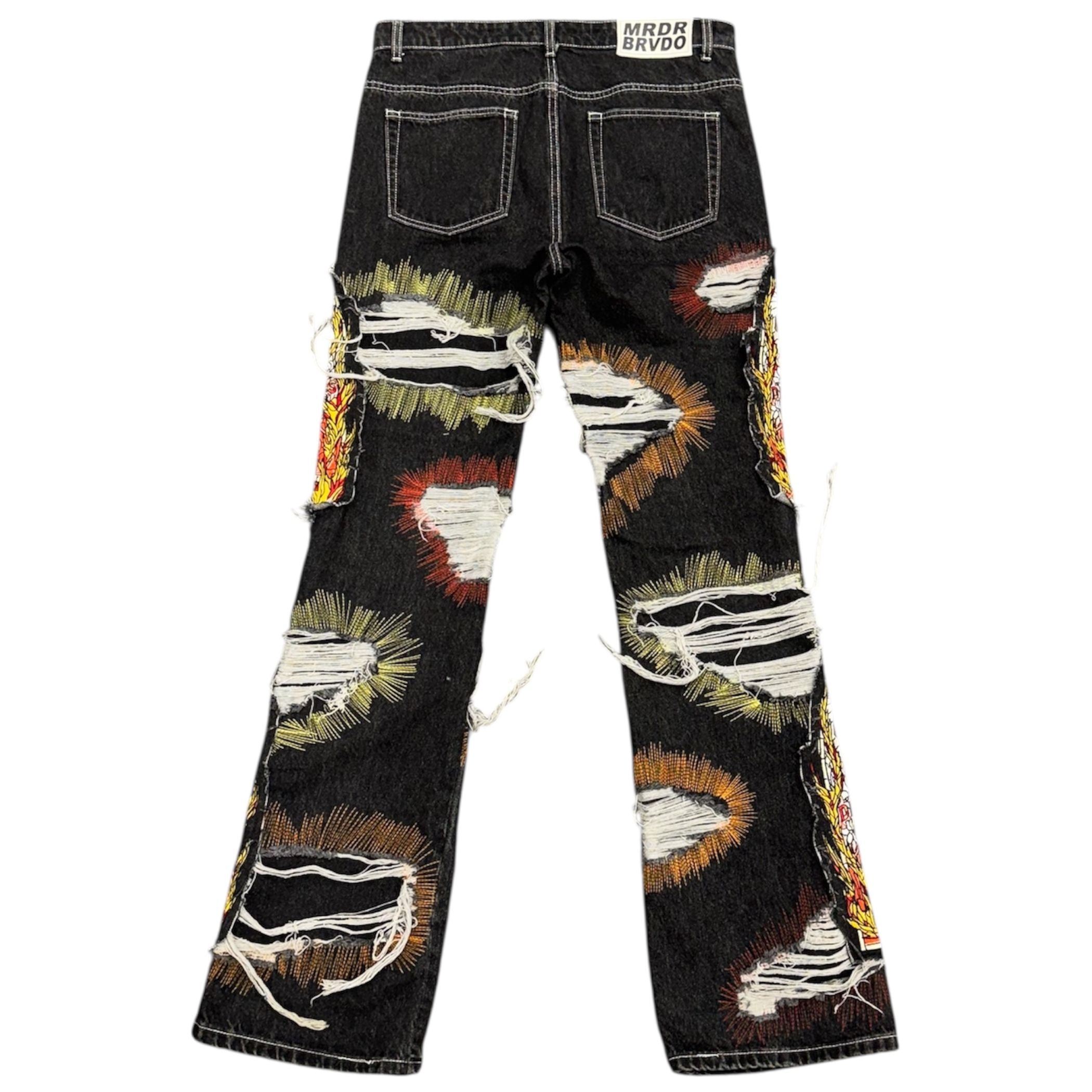 Who Decides War All Over Embroidery Jeans (Black) - Preowned