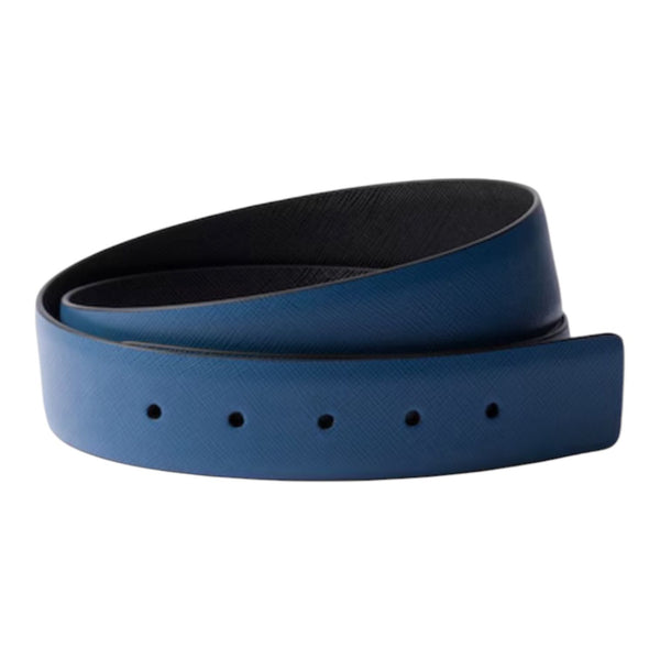 Prada Reversible Saffiano Leather Belt Strap (Avio Blue/Black)