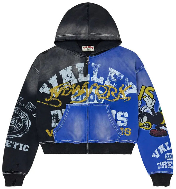 Vale Forever Bipolar Big Zip Up Hoodie (Black/Blue) - Preowned