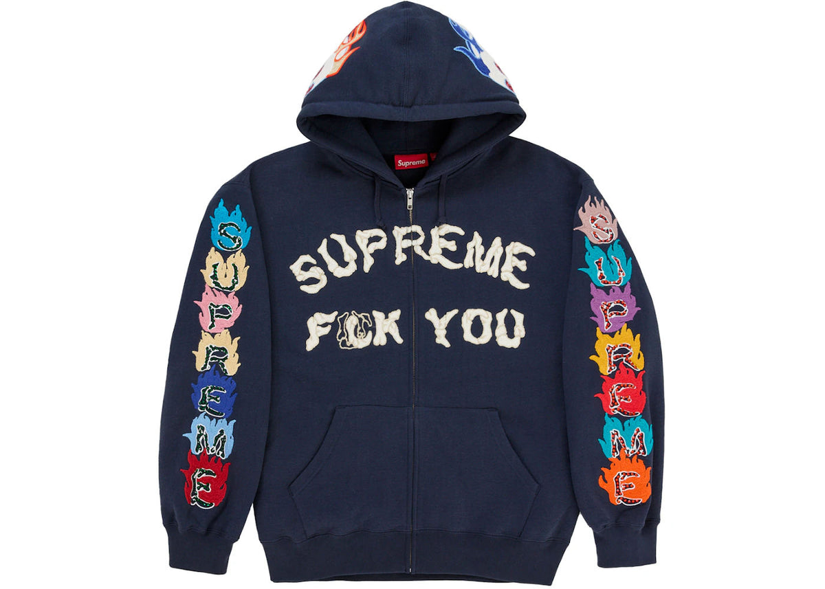 Supreme F**k You Zip Up Hooded Sweatshirt Navy
