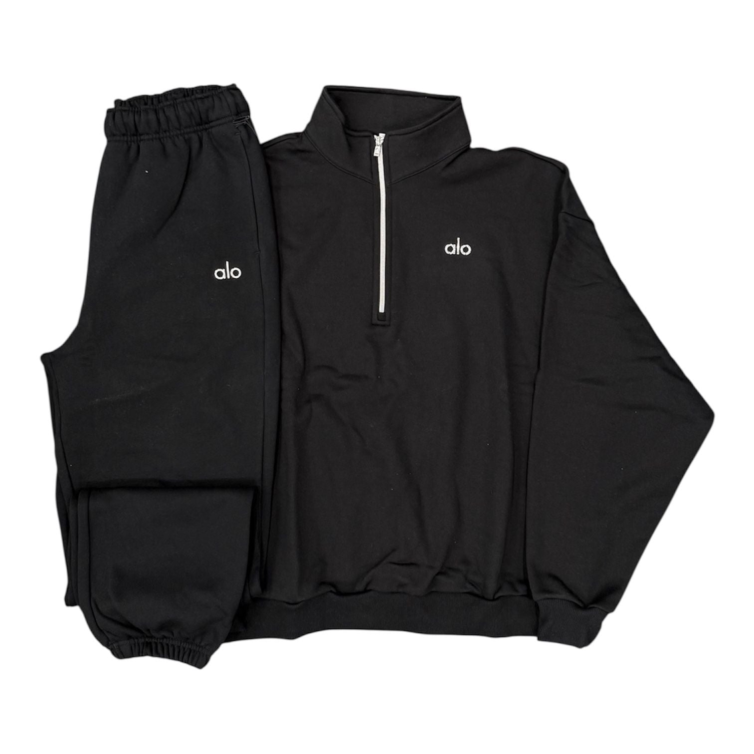 Alo Accolade Quarter Zip Pullover & Accolade Cuffed Sweatpants Set (Black)