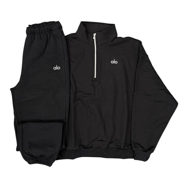 Alo Accolade Quarter Zip Pullover & Accolade Cuffed Sweatpants Set (Black)