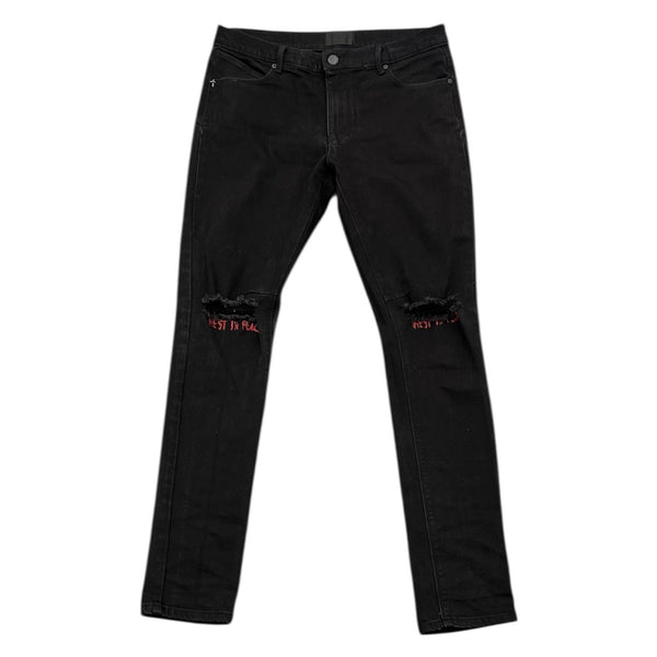RTA Bryant Ripped Skinny Jeans Rest In Peace (Black/Red) - Preowned