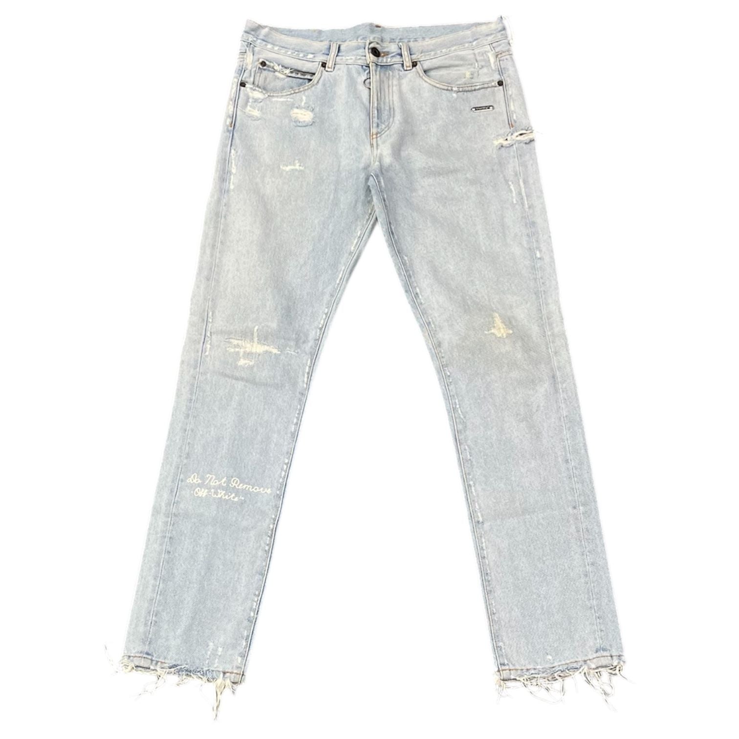 Off White Straight Leg Distressed Jeans (Light Wash) - Preowned